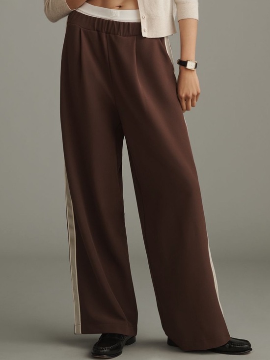 Maeve Pants - Anthropologie Maeve Wide-Leg Brown Lounge Track Pants with Side Stripe